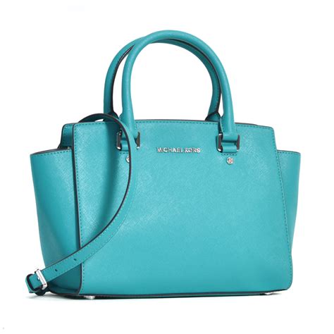 michael kors selma md satchel leather pale blue 